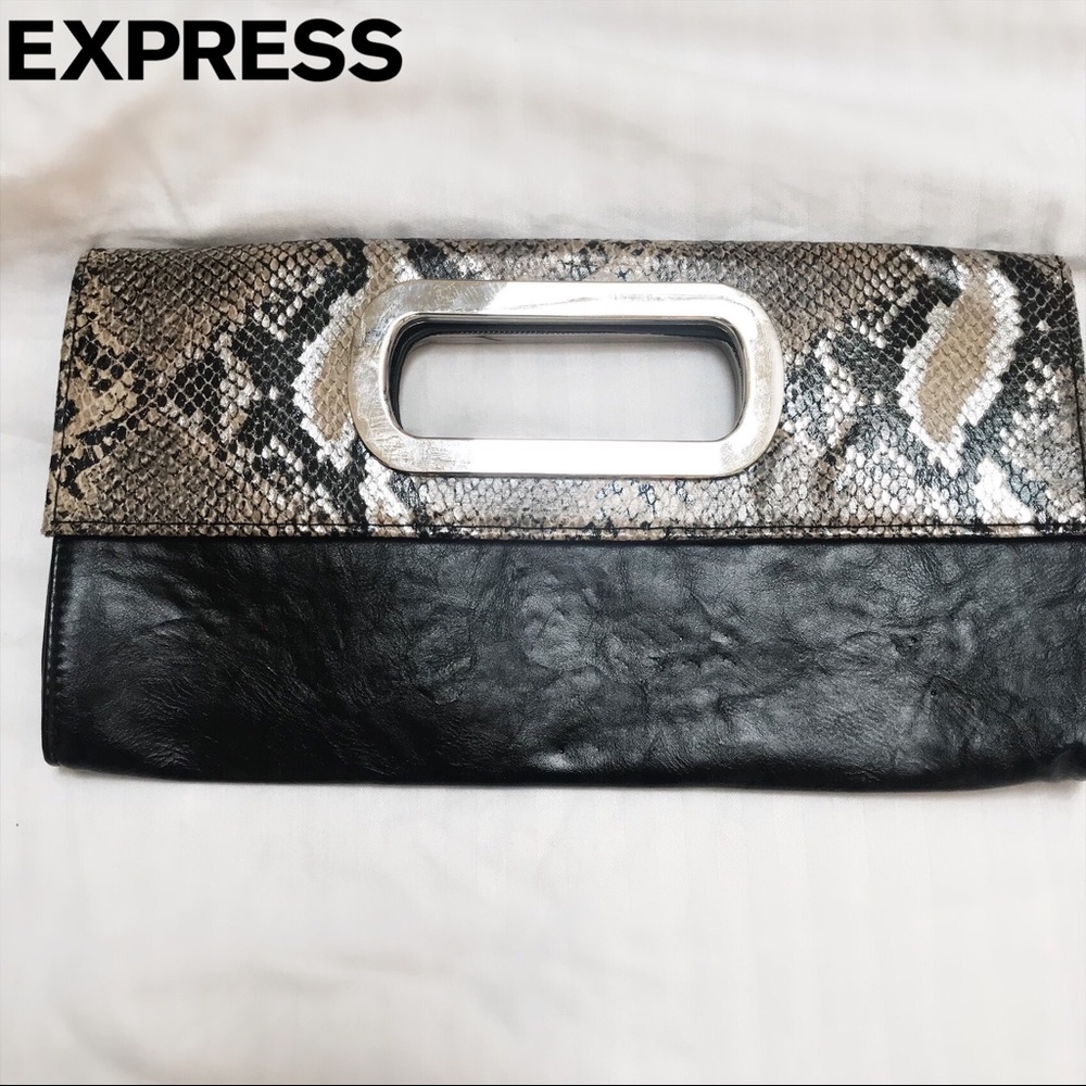 Express Faux Leather Snake-print Envelope Clutch